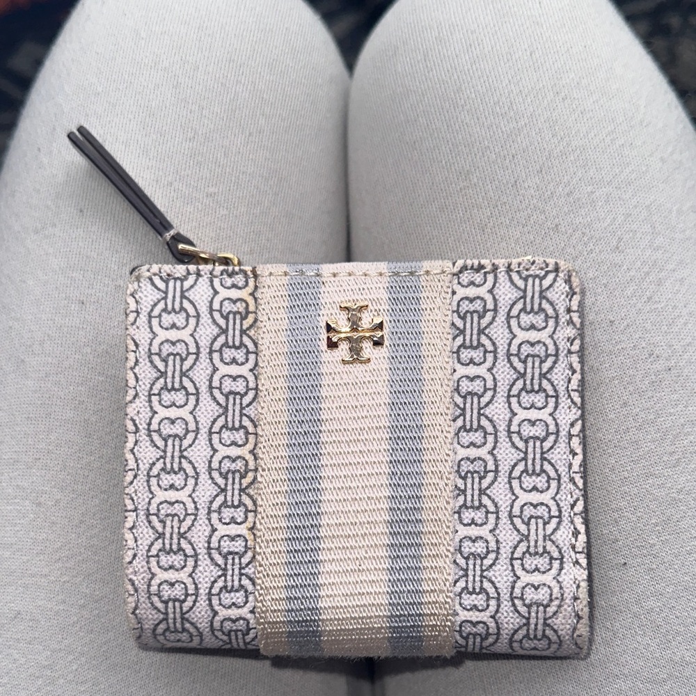 Tory Burch blue and white canvas Wallet damaged